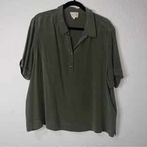 Sezane Olive Green Silk Blouse